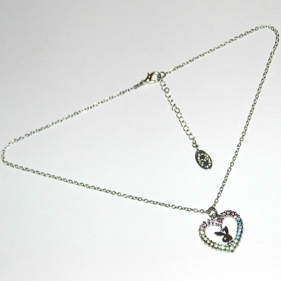 Playboy Necklace Crystal Rainbow Heart Bunny Charm - Picture 4 of 15